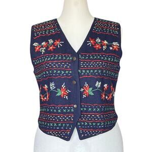 Vintage Erika Classics Wool Blend Patterned Colorful Vest Women's Size L Cottage